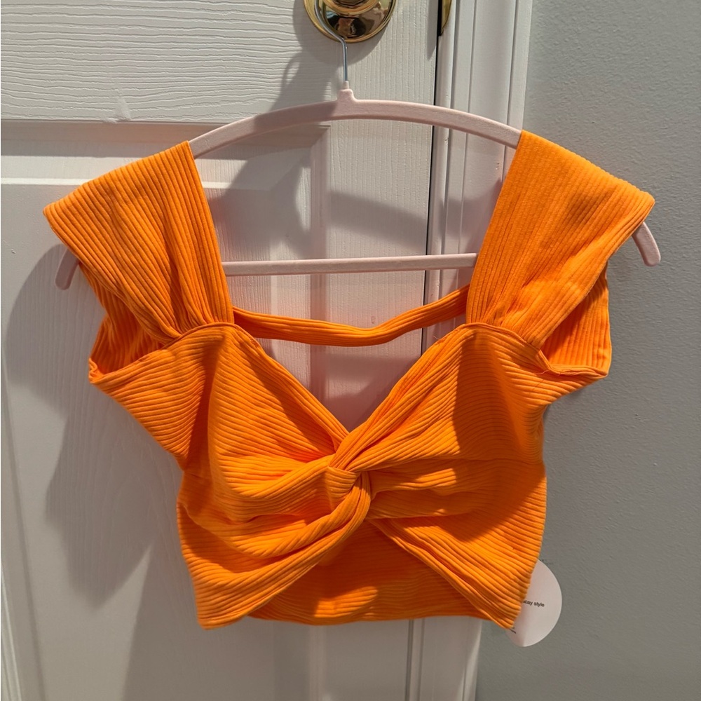 SHEIN Vibrant Orange Twist Crop Top